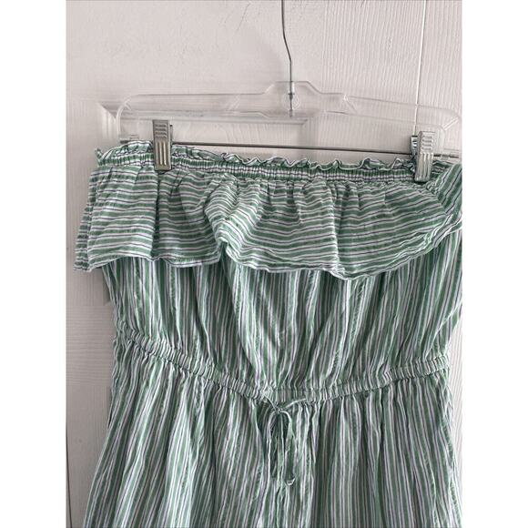 American‎ Eagle Large Strapless Ruffle Green Stripe Mini Dress Euro Resort Coast - Picture 2 of 8